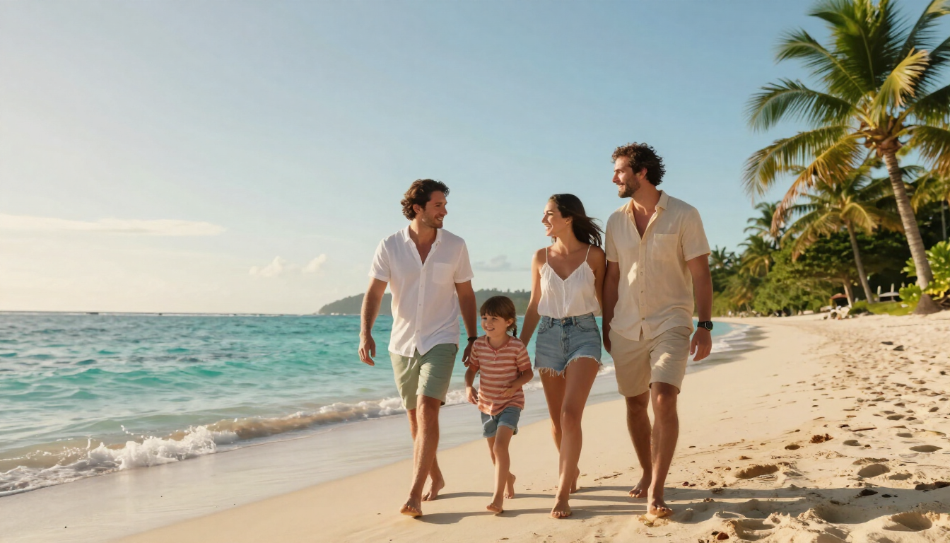 Familia disfrutando un viaje en la playa